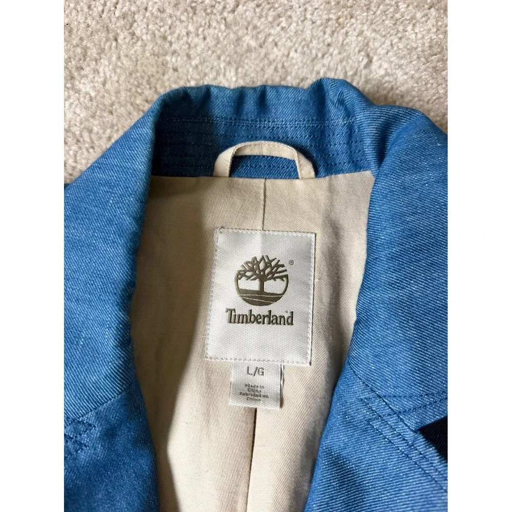Timberland Men's Blazer Sport Coat Japanese Denim Linen Cotton Blue Large